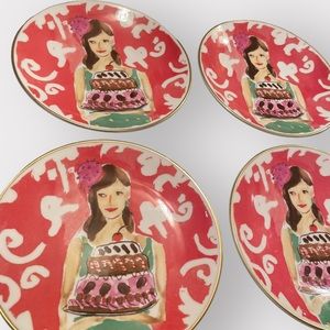 Kate Spade x Lenox Illustrated Collection Just Desserts 4 Dessert Plate Set